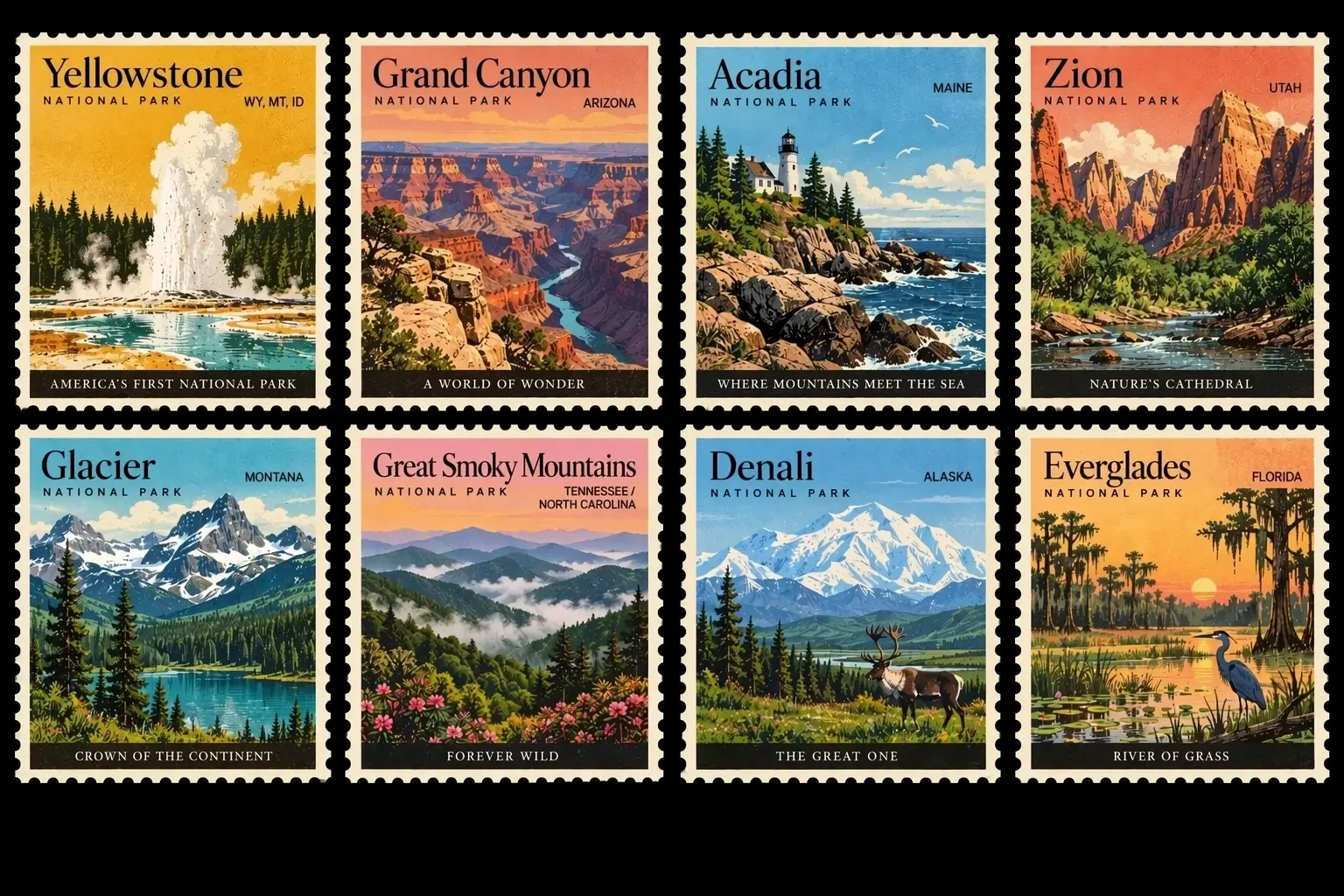 Vintage national park stamp collection example